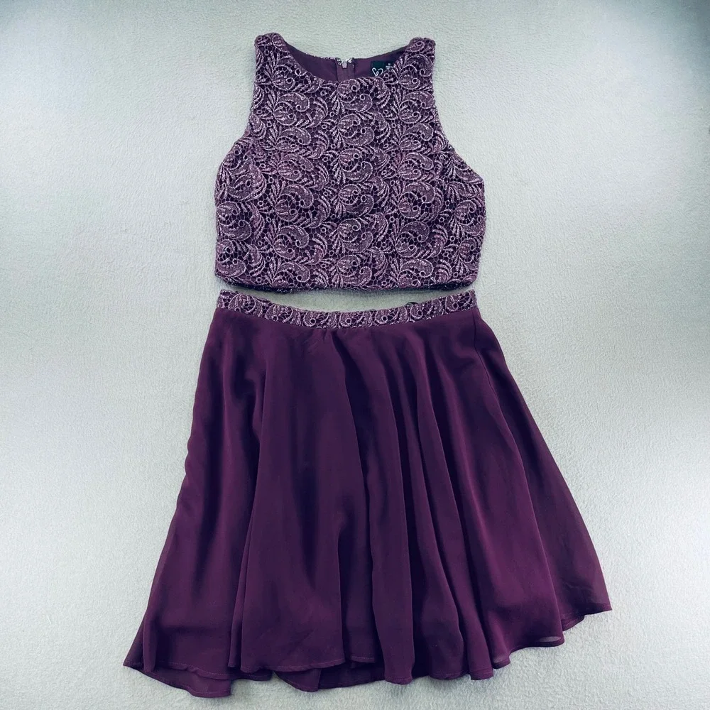 Windsor Women Two Piece Dress Lace Chiffon 11 Purple Homecoming Prom Skater